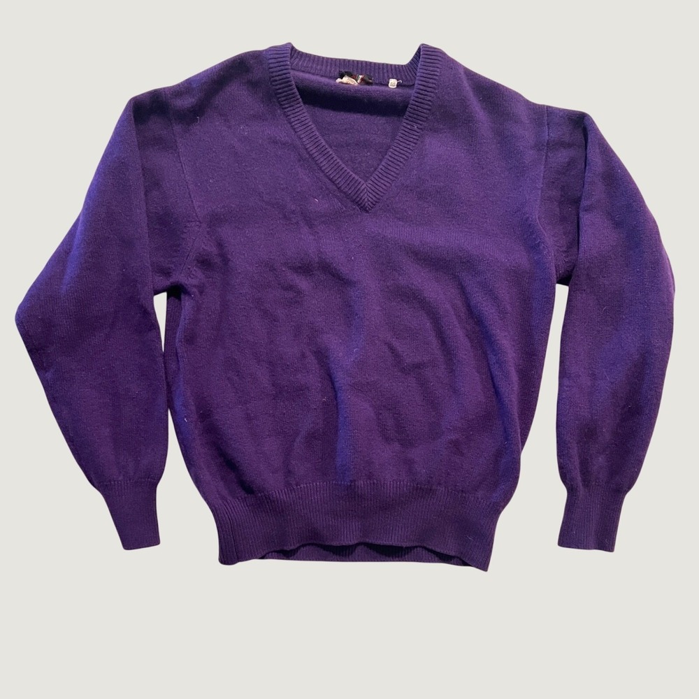 Brioni Purple Cashmere V-neck Long Sleeve Knit Sweater Made in Italy Large Vtg